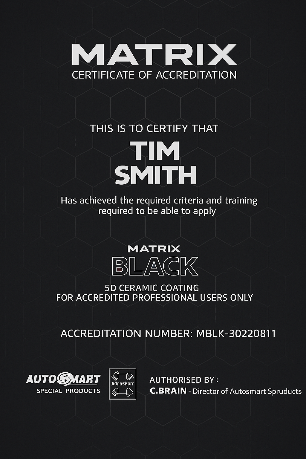 Matrix accreditation certificate
